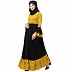 Printed Frilled abaya- Mustard-Black Printed Frilled abaya- Mustard-Black