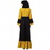 Printed Frilled abaya- Mustard-Black Printed Frilled abaya- Mustard-Black