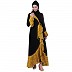 Designer abaya with printed frills- Black-Mustard