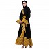 Designer abaya with printed frills- Black-Mustard