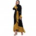 Designer abaya with printed frills- Black-Mustard