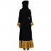 Designer abaya with printed frills- Black-Mustard