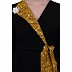 Designer abaya with printed frills- Black-Mustard