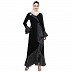 Designer abaya with polka dotted frills- Black