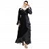 Designer abaya with polka dotted frills- Black