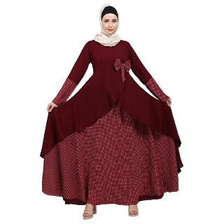 Polka dotted asymmetrical dress abaya- Maroon