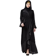 Designer black polka dotted frilled abaya Designer black polka dotted frilled abaya