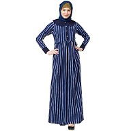 Abaya online Double layered Black and White striped abaya