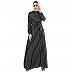 Striped abaya with collar- Black-White