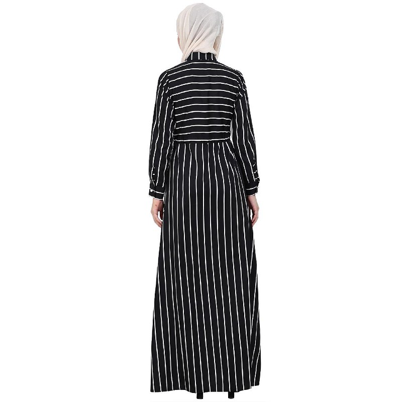 Abaya online Striped abaya with collar at