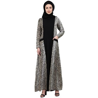 Dual colored casual abaya with Animal print