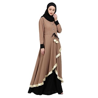 Dual colored designer abaya- Beige-Black