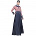 Dual colored abaya with Baby collar- Pink-Grey