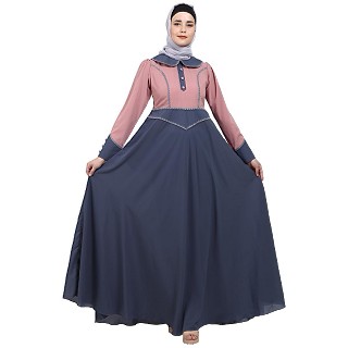 Dual colored abaya with Baby collar- Pink-Grey