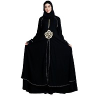Designer double layered abaya with stone lacework- Black Designer double layered abaya with stone lacework- Black