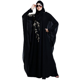 Designer double layered abaya with embroidery work-Black