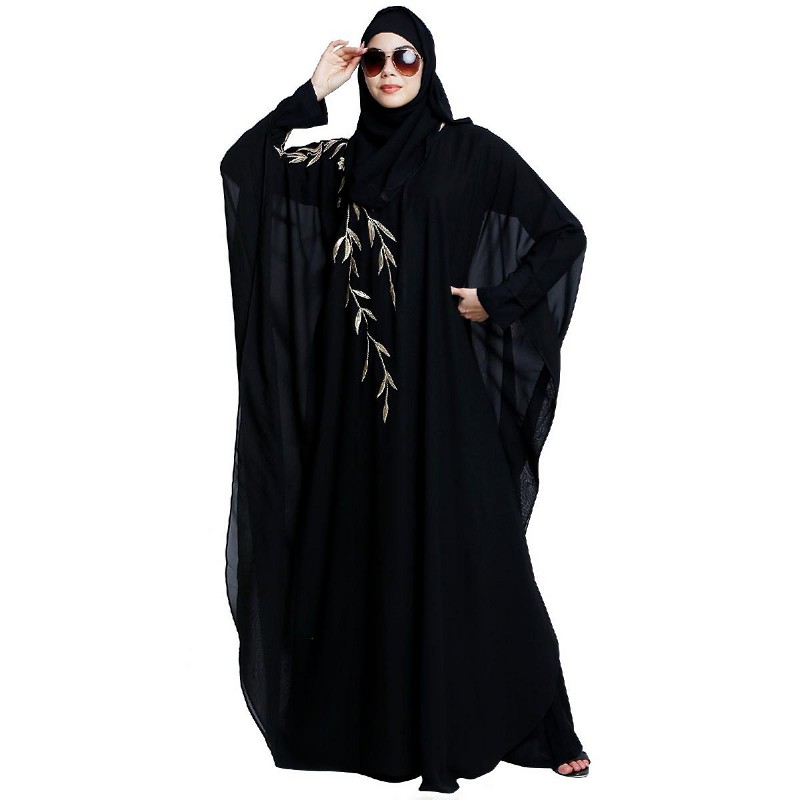 Abaya online Double layered abaya embroidery at shiddat