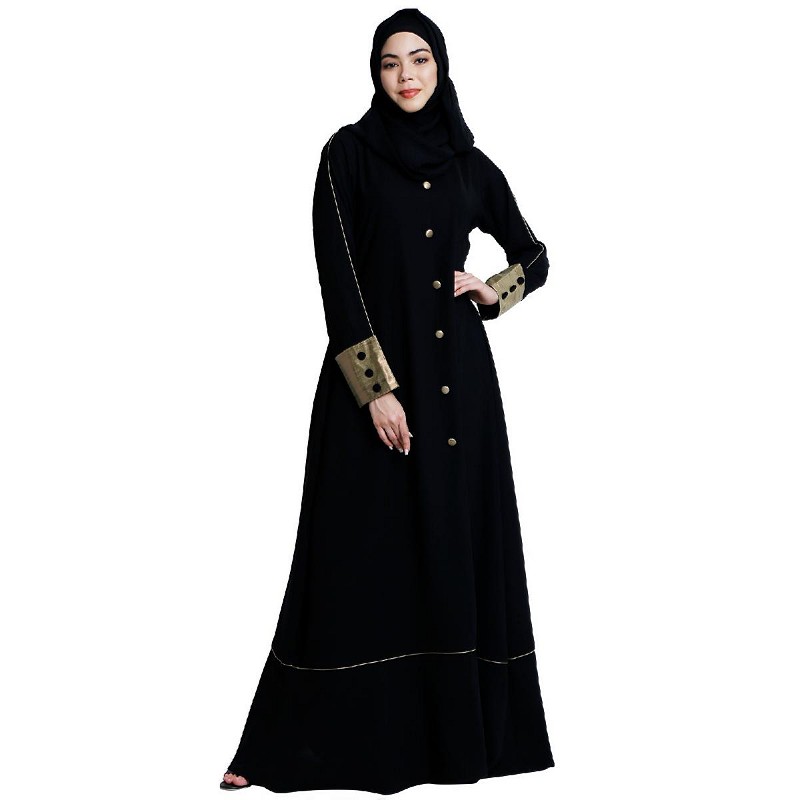 Abaya-Designer Black abaya with fashionable buttons at
