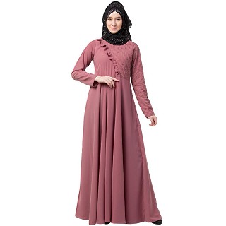 Designer Umbrella abaya with pearl handwork- Puce Pink