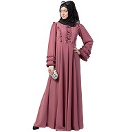 Designer Umbrella abaya with frill work- Puce Pink Designer Umbrella abaya with frill work- Puce Pink