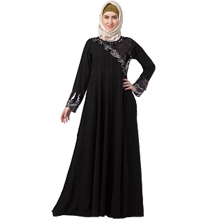 Premium Party wear abaya with sequins work- Black