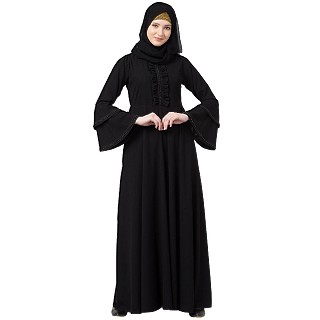 Designer Black Umbrella abaya with bell sleeves