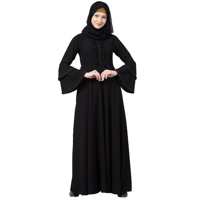 black umbrella dress for women Black Embroidered Georgette Gown main image 0