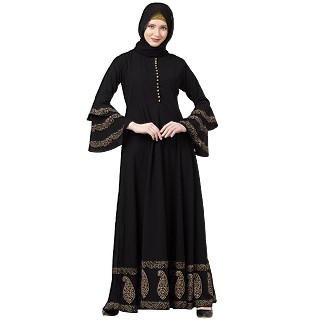 Designer printed Umbrella abaya- Black