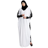 Layered abaya with embroidery work-White-Black Layered abaya with embroidery work-White-Black