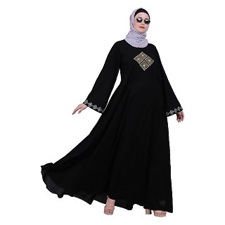 Emirates Umbrella abaya with embroidery work - Black