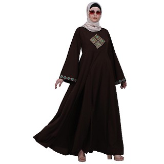 Emirates Umbrella abaya with embroidery work- Coffee Brown