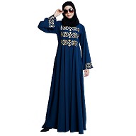 Umbrella abaya with golden embroidery work - Teal Umbrella abaya with golden embroidery work - Teal
