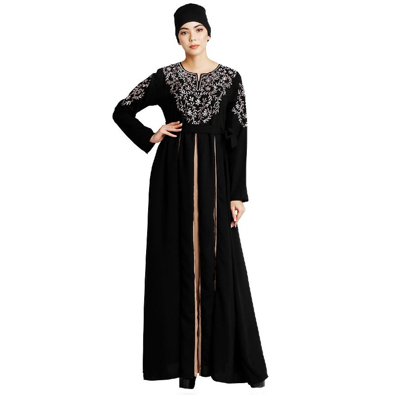 Muslimah embroidered patch Umbrella Abaya  Grey