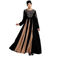 Umbrella abaya with embroidery work - Black-Khaki Umbrella abaya with embroidery work - Black-Khaki