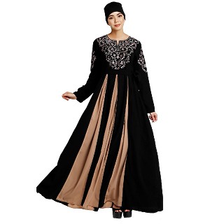 Umbrella abaya with embroidery work - Black-Khaki