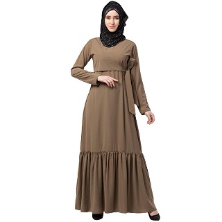 Designer Frilled abaya- Beige