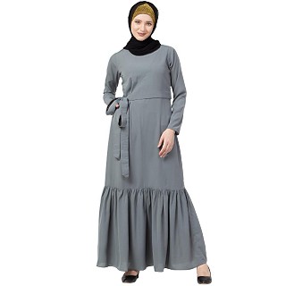 Designer Frilled abaya- Grey