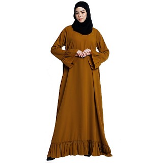 Casual frilled abaya- Mustard