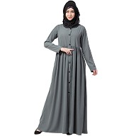 Front open abaya with pintucks- Grey Front open abaya with pintucks- Grey