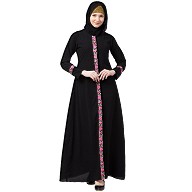 Elegant front open abaya with embroidery work- Black Elegant front open abaya with embroidery work- Black