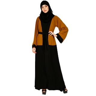 Dual colored Layered abaya- Mustard-Black