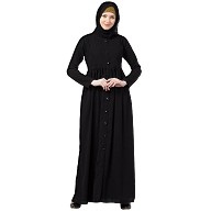 Front open abaya with pintucks- Black Front open abaya with pintucks- Black