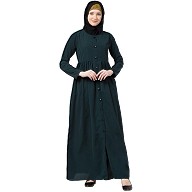 Front open abaya with pintucks- Bottle Green Front open abaya with pintucks- Bottle Green