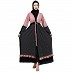Classic front open abaya with polka dot- Pink-Black
