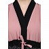 Classic front open abaya with polka dot- Pink-Black