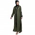 Front open abaya with black lace- Jade Green