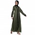 Front open abaya with black lace- Jade Green