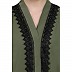 Front open abaya with black lace- Jade Green