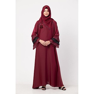 Stonework Umbrella abaya with matching Hijab- Maroon