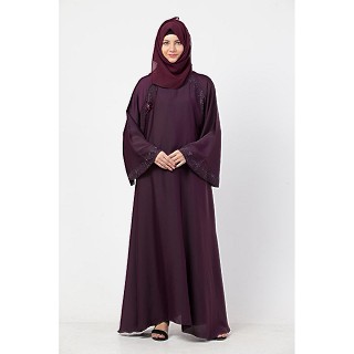 Stonework Umbrella abaya with matching Hijab- Purple